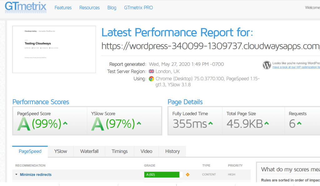 Cloudways GTMetrix