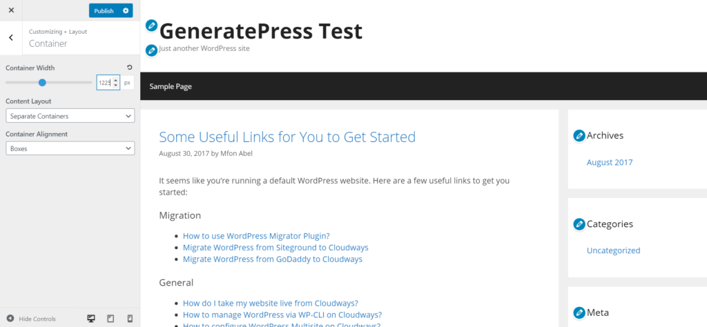 GeneratePress customize