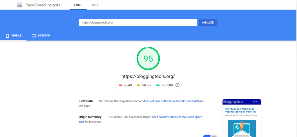 Google PageSpeed ​​Insight mobiel