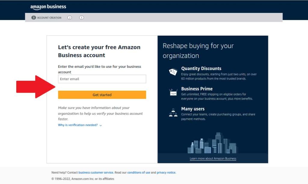 Amazon business Provide company email